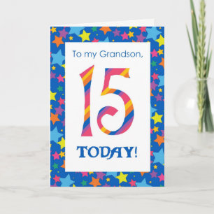 15th Birthday Card for Grandson, Stripes and Stars