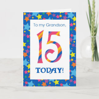 15th Birthday Card for Grandson, Stripes and Stars