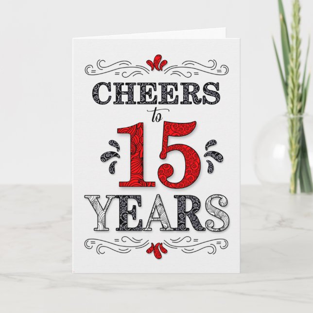 15th Birthday Cheers in Red White Black Pattern Card (Front)