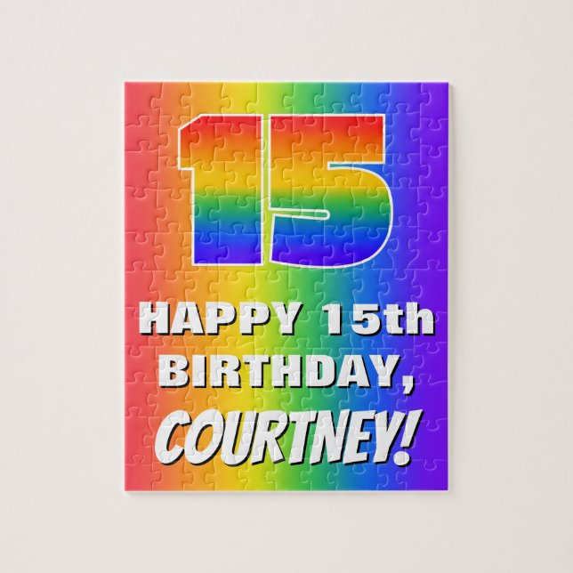 15th Birthday: Colourful, Fun Rainbow Pattern # 15 Jigsaw Puzzle (Vertical)