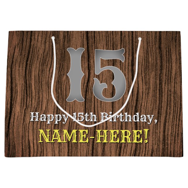 15th Birthday: Country Western Inspired Look, Name Large Gift Bag (Front)