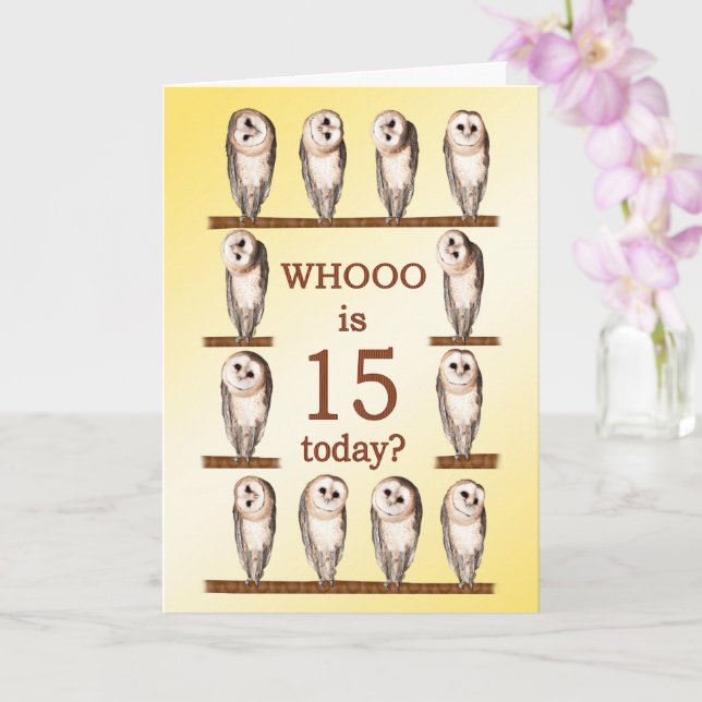 15th Birthday, Curious Owls Card (Orchid)