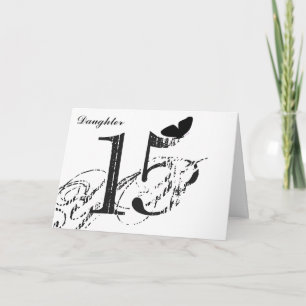 15th birthday, daughter, butterfly, black & white. card