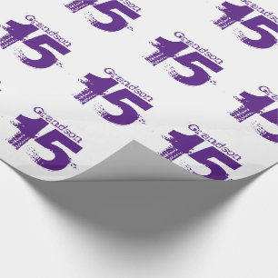 15th birthday for a grandson, purple on white. wrapping paper