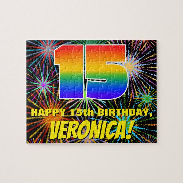 15th Birthday: Fun, Colourful Celebratory Firework Jigsaw Puzzle (Horizontal)