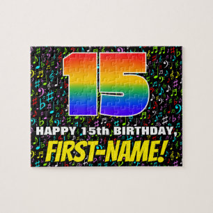 15th Birthday — Fun, Colourful Music Symbols & “15 Jigsaw Puzzle