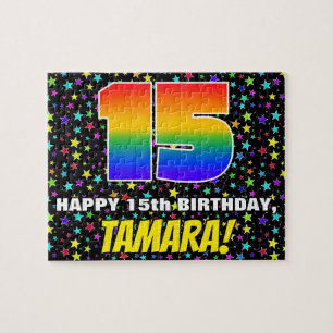 15th Birthday — Fun, Colourful Star Field Pattern Jigsaw Puzzle