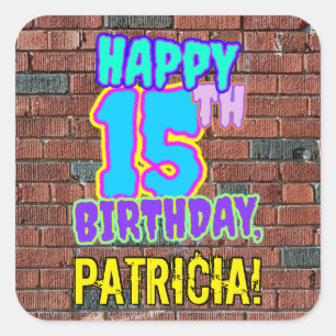 15th Birthday – Fun, Urban Graffiti Inspired Look Square Sticker