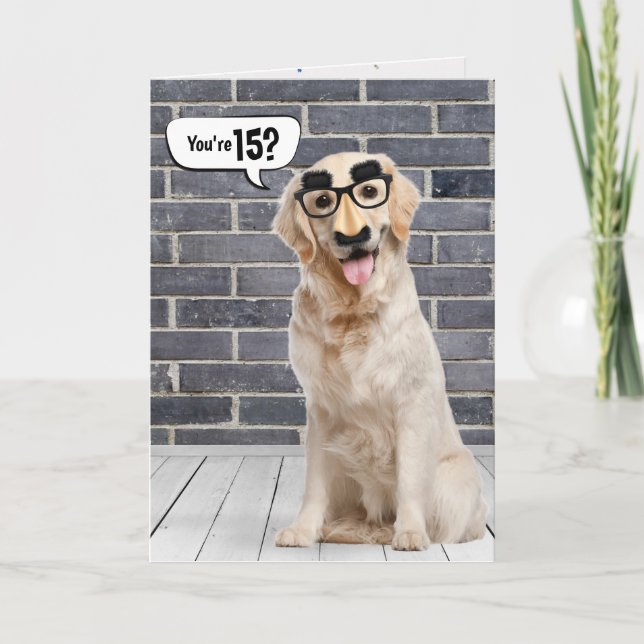 15th Birthday Funny Golden Retriever Card (Front)
