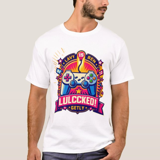 “15th Birthday Gamer T-Shirt - Unlocked Level Up” (Front)
