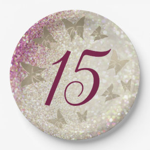 15th Birthday Glitter Pink Paper Plate