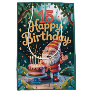 15th Birthday Gnome Celebration Medium Gift Bag