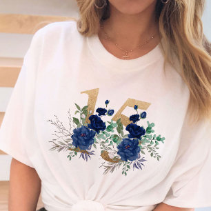 15th Birthday Gold Floral Number 15 Blue Rose T-Shirt