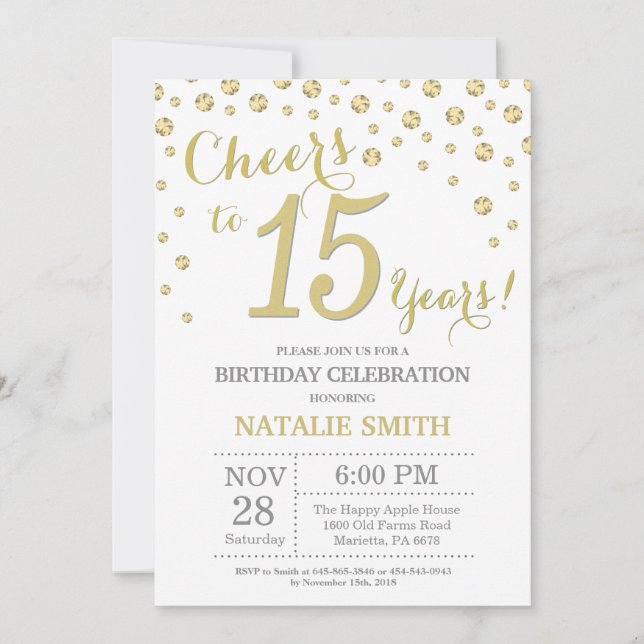 15th Birthday Gold Glitter Diamond Invitation (Front)
