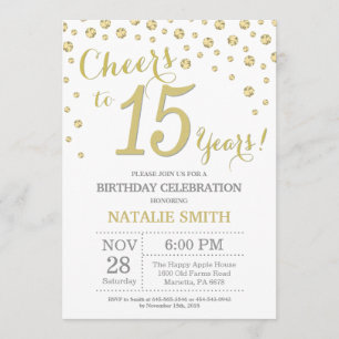 15th Birthday Gold Glitter Diamond Invitation