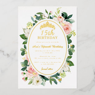 15th Birthday Gold Pink Butterfly Floral 