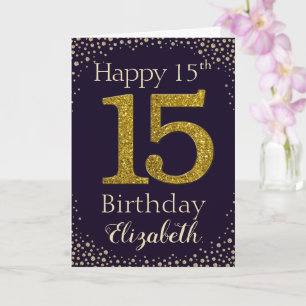15th Birthday Golden Glitter Card