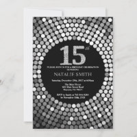 15th Birthday Invitation Black and Silver Glitter