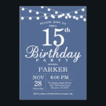 15th Birthday Invitation Blue<br><div class="desc">15th Birthday Invitation with String Lights. Blue Background. Kids Birthday. Boy or Girl Lady Elegant bday Invite. 13th 15th 16th 18th 20th 21st 30th 40th 50th 60th 70th 80th 90th 100th, Any age. For further customisation, please click the "Customise it" button and use our design tool to modify this template....</div>