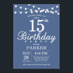 15th Birthday Invitation Blue<br><div class="desc">15th Birthday Invitation with String Lights. Blue Background. Kids Birthday. Boy or Girl Lady Elegant bday Invite. 13th 15th 16th 18th 20th 21st 30th 40th 50th 60th 70th 80th 90th 100th, Any age. For further customisation, please click the "Customise it" button and use our design tool to modify this template....</div>