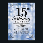 15th Birthday Invitation Blue Glitter<br><div class="desc">15th Birthday Invitation with Blue String Lights with Blue Glitter Background. Blue Birthday. Kids Birthday. Boy or Girl Bday Invite. 13th 15th 16th 18th 20th 21st 30th 40th 50th 60th 70th 80th 90th 100th, Any age. For further customisation, please click the "Customise it" button and use our design tool to...</div>