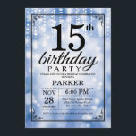 15th Birthday Invitation Blue Glitter<br><div class="desc">15th Birthday Invitation with Blue String Lights with Blue Glitter Background. Blue Birthday. Kids Birthday. Boy or Girl Bday Invite. 13th 15th 16th 18th 20th 21st 30th 40th 50th 60th 70th 80th 90th 100th, Any age. For further customisation, please click the "Customise it" button and use our design tool to...</div>