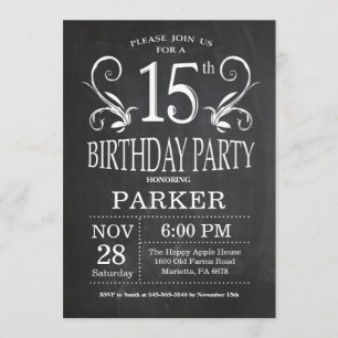 15th Birthday Invitation Chalkboard Floral