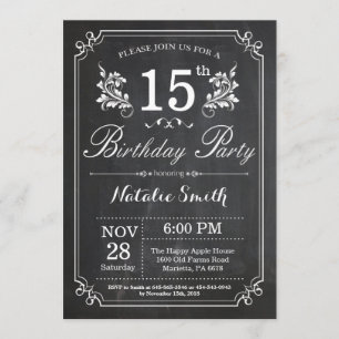 15th Birthday Invitation Floral Chalkboard