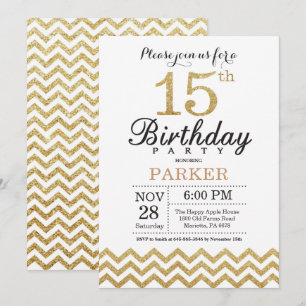15th Birthday Invitation Gold Glitter