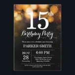 15th Birthday Invitation Gold Glitter<br><div class="desc">15th Birthday Invitation with Gold String Lights with Gold Glitter Background. Gold Birthday. Kids Birthday. Boy or Girl Bday Invite. 13th 15th 16th 18th 20th 21st 30th 40th 50th 60th 70th 80th 90th 100th, Any age. For further customisation, please click the "Customise it" button and use our design tool to...</div>