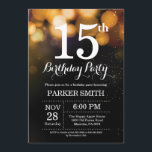 15th Birthday Invitation Gold Glitter<br><div class="desc">15th Birthday Invitation with Gold String Lights with Gold Glitter Background. Gold Birthday. Kids Birthday. Boy or Girl Bday Invite. 13th 15th 16th 18th 20th 21st 30th 40th 50th 60th 70th 80th 90th 100th, Any age. For further customisation, please click the "Customise it" button and use our design tool to...</div>