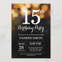 15th Birthday Invitation Gold Glitter