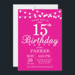 15th Birthday Invitation Hot Pink<br><div class="desc">15th Birthday Invitation with String Lights. Hot Pink Background. Kids Birthday.. Girl Lady Elegant bday Invite. 13th 15th 16th 18th 20th 21st 30th 40th 50th 60th 70th 80th 90th 100th,  Any age. For further customisation,  please click the "Customise it" button and use our design tool to modify this template.</div>