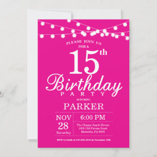 15th Birthday Invitation Hot Pink
