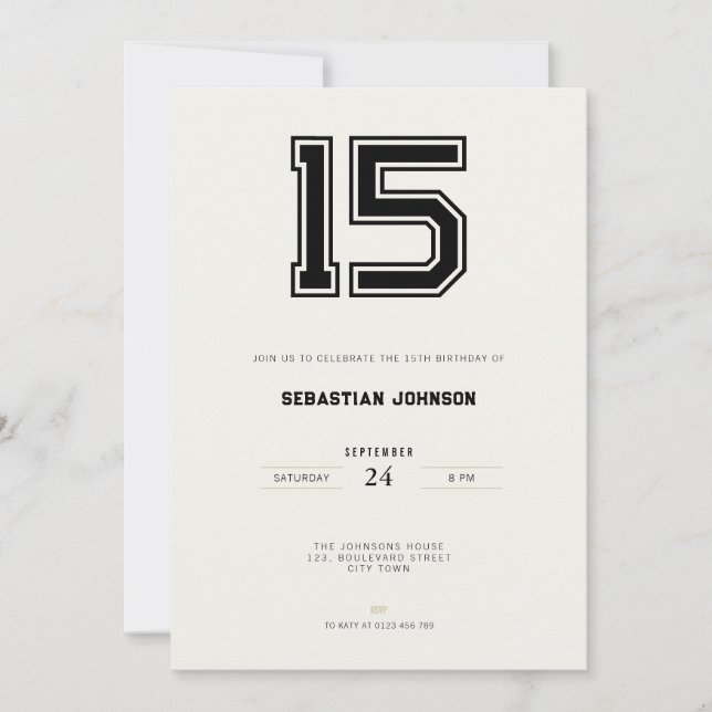 15th Birthday Invitation - Minimal Sport Style (Front)