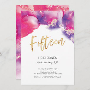 15th Birthday Invitation pink Abstract Watercolor