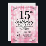 15th Birthday Invitation Pink Glitter<br><div class="desc">15th Birthday Invitation with Pink String Lights with Pink Glitter Background. Pink Birthday. Kids Birthday. Boy or Girl Bday Invite. 13th 15th 16th 18th 20th 21st 30th 40th 50th 60th 70th 80th 90th 100th, Any age. For further customisation, please click the "Customise it" button and use our design tool to...</div>