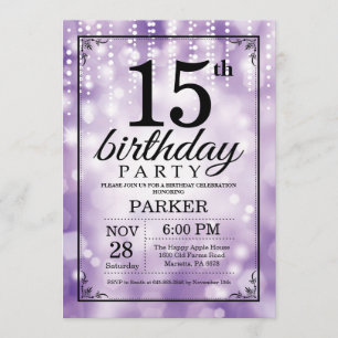 15th Birthday Invitation Purple Glitter