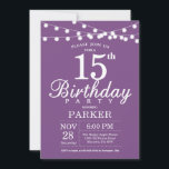 15th Birthday Invitation Purple Lavender Lilac<br><div class="desc">15th Birthday Invitation with String Lights. Purple Lavender Lilac Background. Kids Birthday.. Girl Lady Elegant bday Invite. 13th 15th 16th 18th 20th 21st 30th 40th 50th 60th 70th 80th 90th 100th, Any age. For further customisation, please click the "Customise it" button and use our design tool to modify this template....</div>