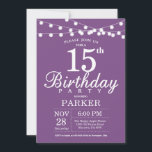 15th Birthday Invitation Purple Lavender Lilac<br><div class="desc">15th Birthday Invitation with String Lights. Purple Lavender Lilac Background. Kids Birthday.. Girl Lady Elegant bday Invite. 13th 15th 16th 18th 20th 21st 30th 40th 50th 60th 70th 80th 90th 100th, Any age. For further customisation, please click the "Customise it" button and use our design tool to modify this template....</div>