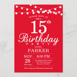 15th Birthday Invitation Red