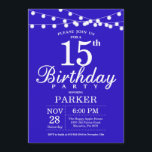 15th Birthday Invitation Royal Blue<br><div class="desc">15th Birthday Invitation with String Lights. Royal Blue Background. Kids Birthday. Boy or Girl Bday Invite. 13th 15th 16th 18th 20th 21st 30th 40th 50th 60th 70th 80th 90th 100th,  Any age. For further customisation,  please click the "Customise it" button and use our design tool to modify this template.</div>
