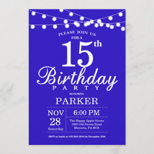 15th Birthday Invitation Royal Blue