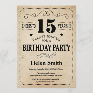 15th Birthday Invitation Rustic Vintage Retro