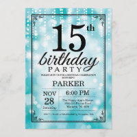 15th Birthday Invitation Teal Glitter