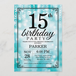 15th Birthday Invitation Teal Glitter