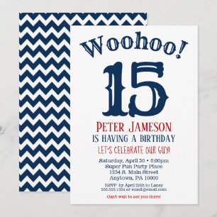 15th Birthday Invitation Teen Boy Navy Blue