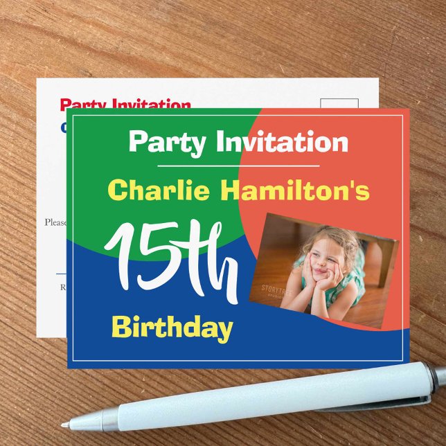 15th Birthday Invitation with Photo Postcard (Creator Uploaded)