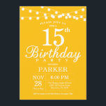 15th Birthday Invitation Yellow<br><div class="desc">15th Birthday Invitation with String Lights. Yellow Background. Kids Birthday. Boy or Girl Lady Elegant bday Invite. 13th 15th 16th 18th 20th 21st 30th 40th 50th 60th 70th 80th 90th 100th, Any age. For further customisation, please click the "Customise it" button and use our design tool to modify this template....</div>