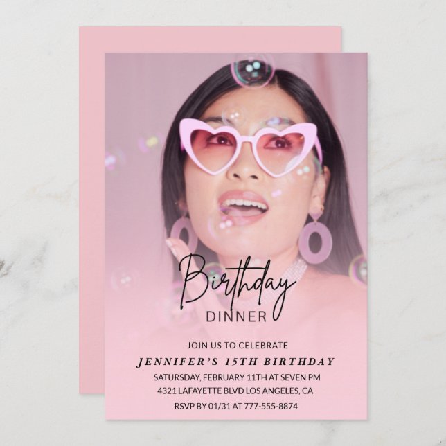 15th birthday invitations Birthday Dinner Photo (Front/Back)